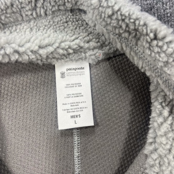 Patagonia Men's Large Retro-X Deep Pile Fleece Jacket Gray Red Pocket Trim 23055 - Picture 7 of 8